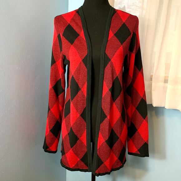 Croft & Barrow Black and Red Checked Open Front Cardigan Size Medium - Picture 6 of 6